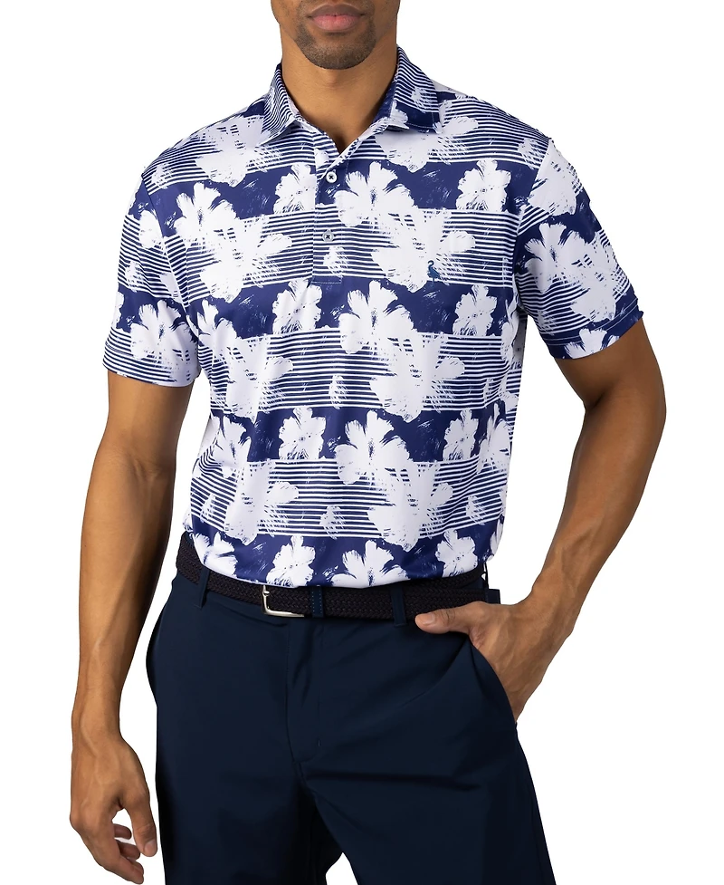 Tailorbyrd Men's Tropical Stripe Floral Printed Performance Polo