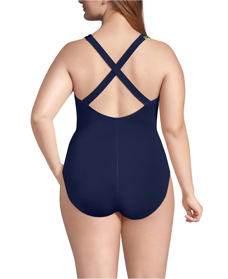 Lands' End Women's Plus Tugless X-Back One Piece Swimsuit