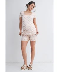 Hello Miz Maternity Ribbed Floral Lounge Set with Shorts and Top