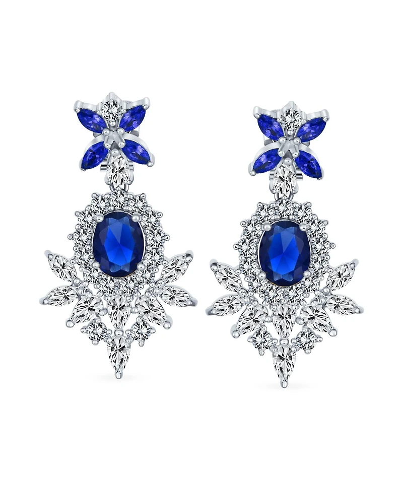 Bling Jewelry Cocktail Leaf Motif Cubic Zirconia Black White Blue Cz Chandelier Clip-On Earrings