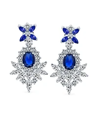 Bling Jewelry Cocktail Leaf Motif Cubic Zirconia Black White Blue Cz Chandelier Clip-On Earrings