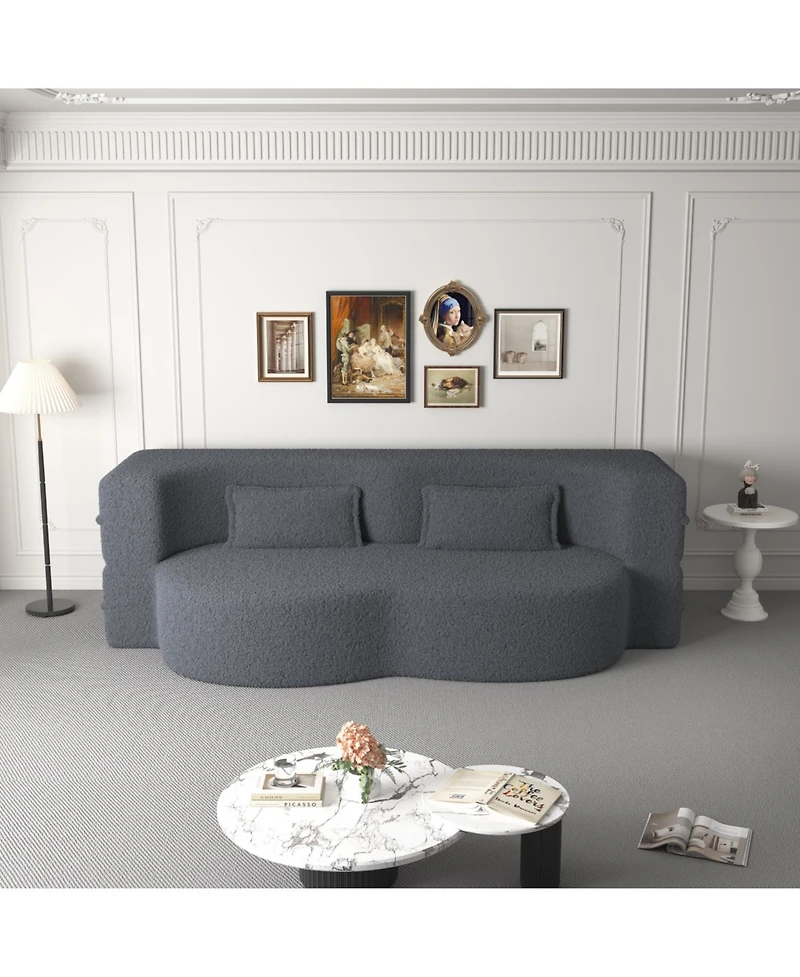 Streamdale Furniture Streamdale Convertible Teddy Fabric Foam Sleeper Sofa Bed with 2 Pillows