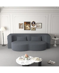 Streamdale Furniture Streamdale Convertible Teddy Fabric Foam Sleeper Sofa Bed with 2 Pillows