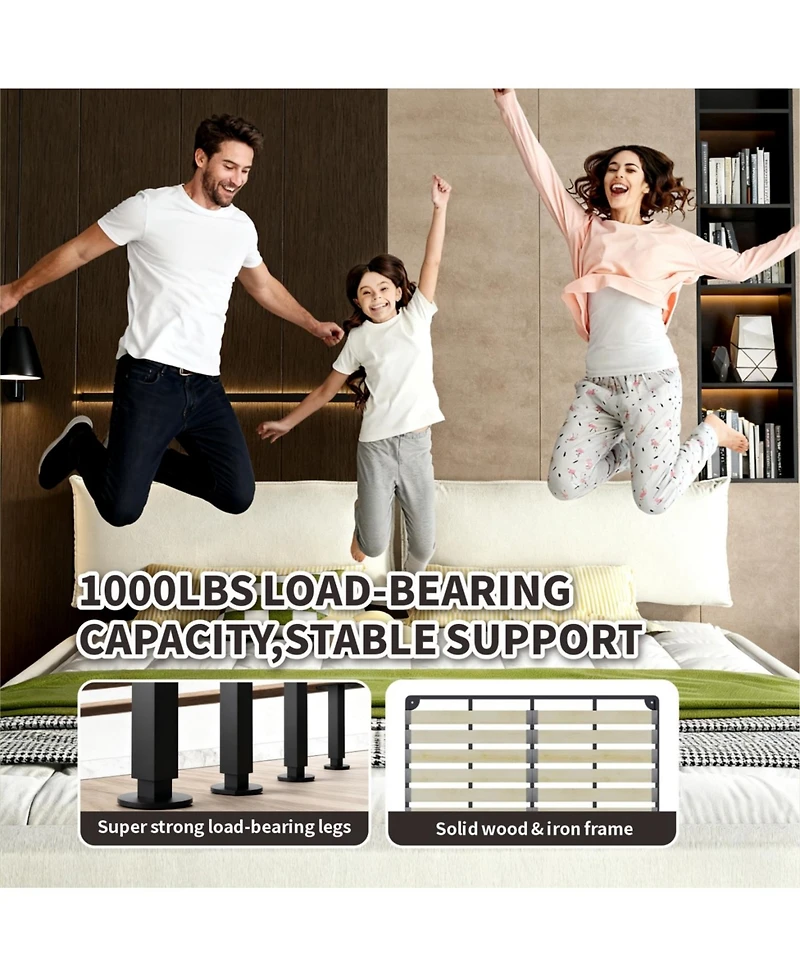 Streamdale Furniture King Size Cloud Bed Frame with Padded Movable Headboard, Chenille Upholstered