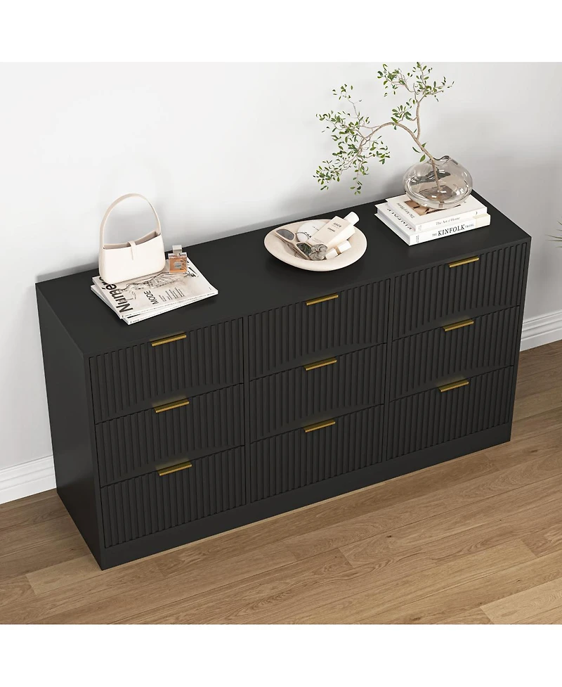 Streamdale Furniture 9-Drawer Dresser, 63" Large Deep Chest of Drawers, Wooden Storage Cabinet