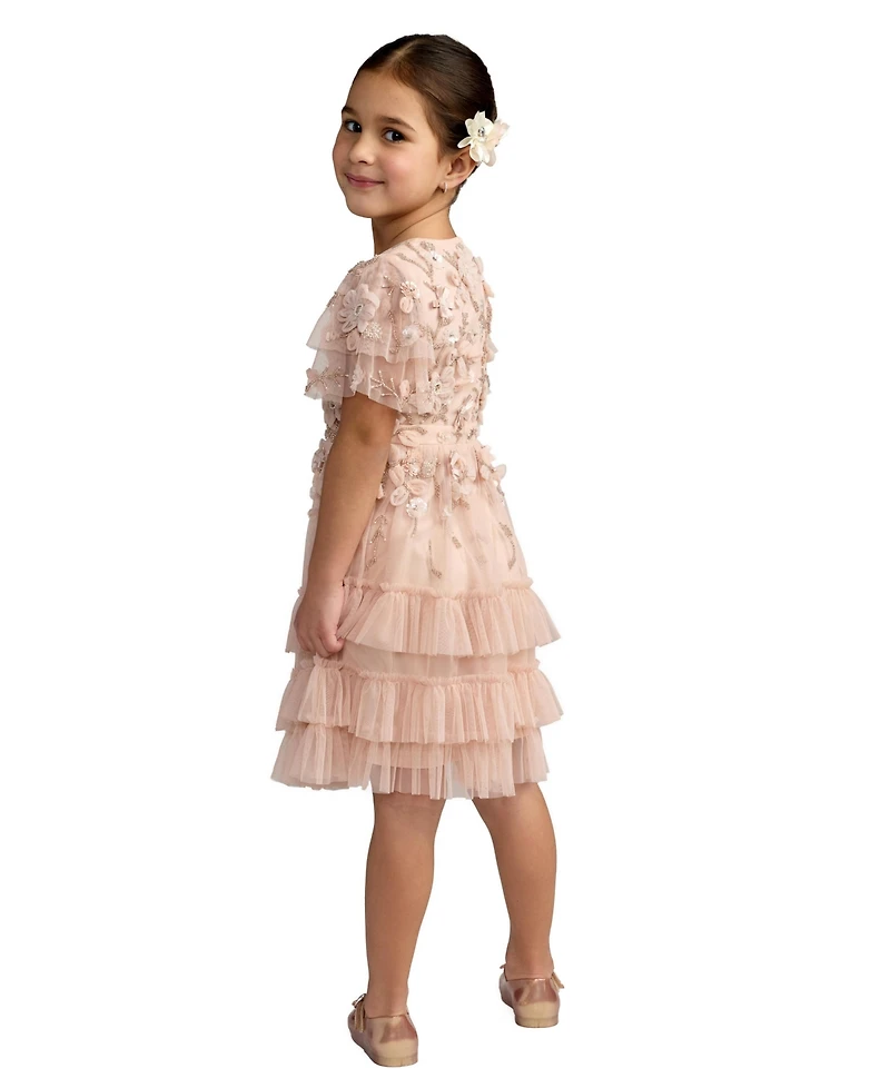 Mac Duggal Little Girls Flutter Sleeve Tiered Ruffle Gown