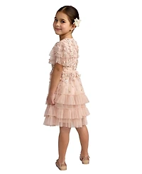Mac Duggal Little Girls Flutter Sleeve Tiered Ruffle Gown