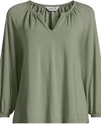 Lands' End Women's Lightweight Jersey Notch Neck Gather Blouse