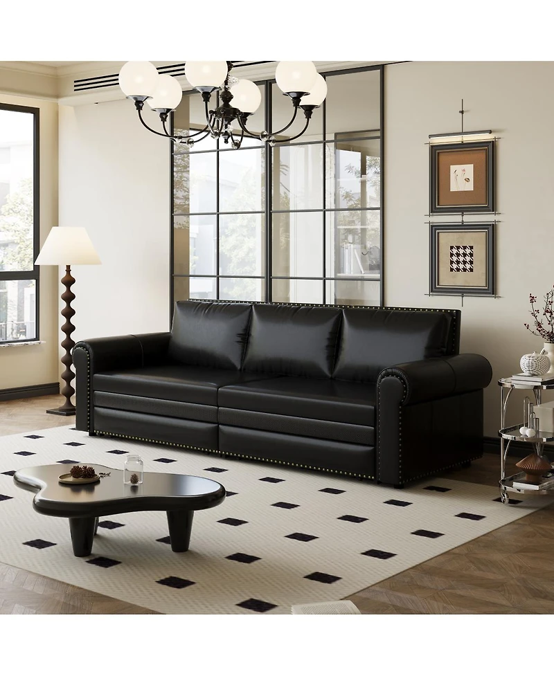Streamdale Furniture Chesterfield Pull Out Sofa Bed, Faux Leather Convertible Sleeper