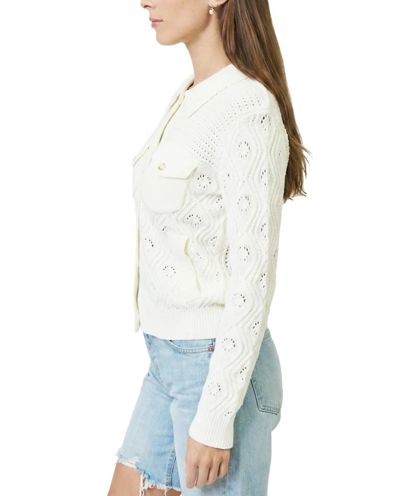 Central Park West Women's Allie Mixed Stitch Button Down Sweater