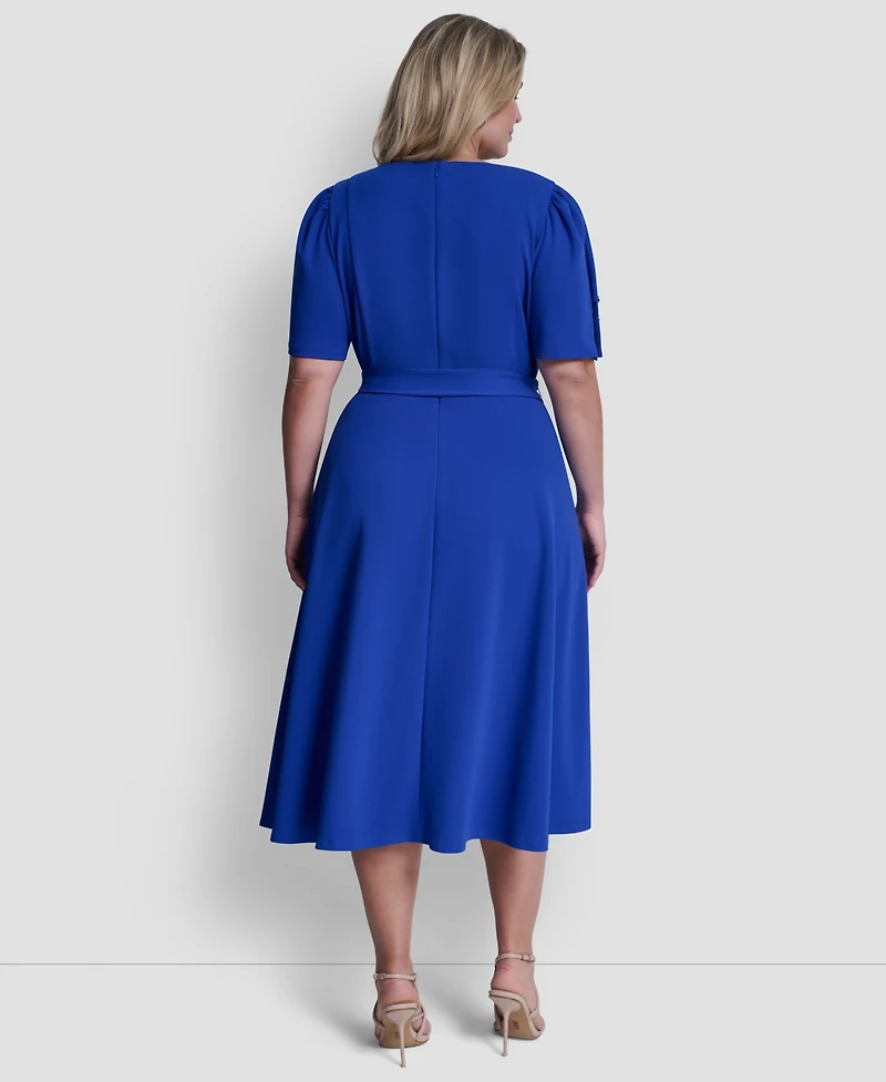 Dkny Plus Short-Sleeve Jewel Neck Flared Maxi Dress