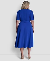 Dkny Plus Short-Sleeve Jewel Neck Flared Maxi Dress