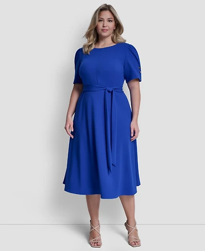 Dkny Plus Short-Sleeve Jewel Neck Flared Maxi Dress