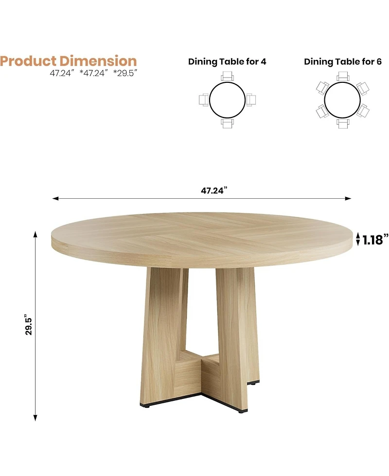 gaomon 47" Round Dining Table with Thickened Edge and Sturdy Pedestal Base
