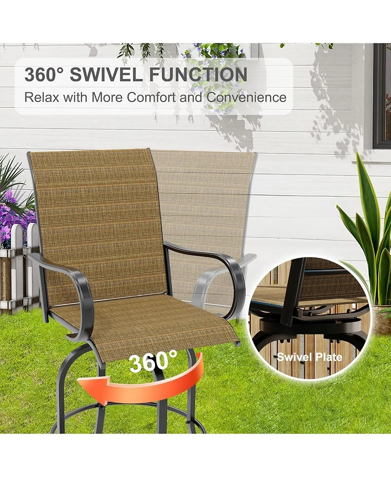 gaomon 2 Piece Outdoor Swivel Bar Chairs, Patio High Swivel Bar Stools, All Weather High Back and Armrest Patio Chairs, Outdoor Rotating Chair