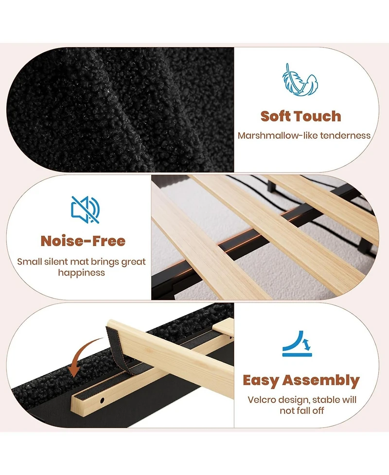 gaomon Boucle Queen Bed Frame with 2 Storage Drawers Upholstered Platform Led Headboard Wood Slats No Box Spring