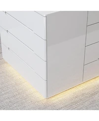 Homsee High Gloss 16 Drawer Dresser with Tempered Glass and Led Light Strip, Display Cabinet,Bedroom Armoire