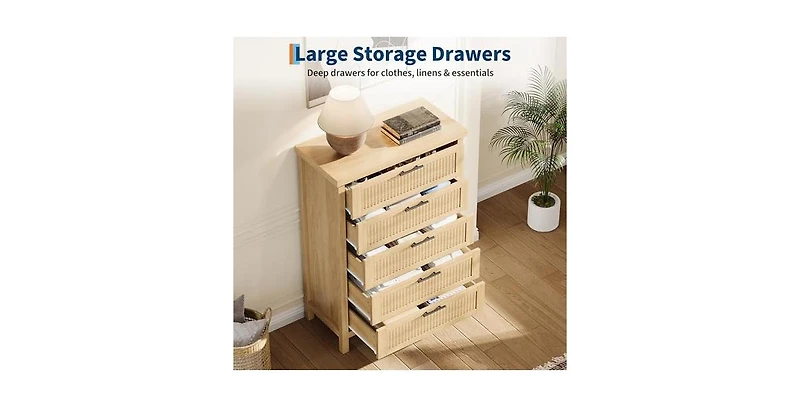 gaomon Fluted Dresser for Bedroom with 5 Drawers, 42.9 in Tall Chest of Large Drawers with Large Clothes Storage Cabinet