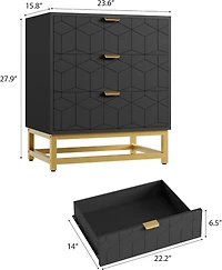 gaomon 3 Drawer Dresser with Metal Legs, Wood Storage Chest Organizer for Bedroom, Living Room, Hallway
