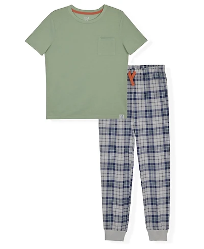 Max & Olivia Boys' 6-18 Crewneck Top Plaid Pants, 2-Piece Pajama Set