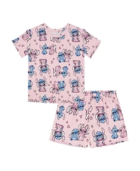 Lilo Stitch Girls' 4-10 Crewneck T-Shirt and Shorts, 2-Piece Set
