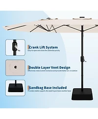gaomon 15 Ft Outdoor Double-Sided Umbrella with Base, Large Patio Umbrellas Crank Lift Rectangle Market for Poolside Lawn Backyard,