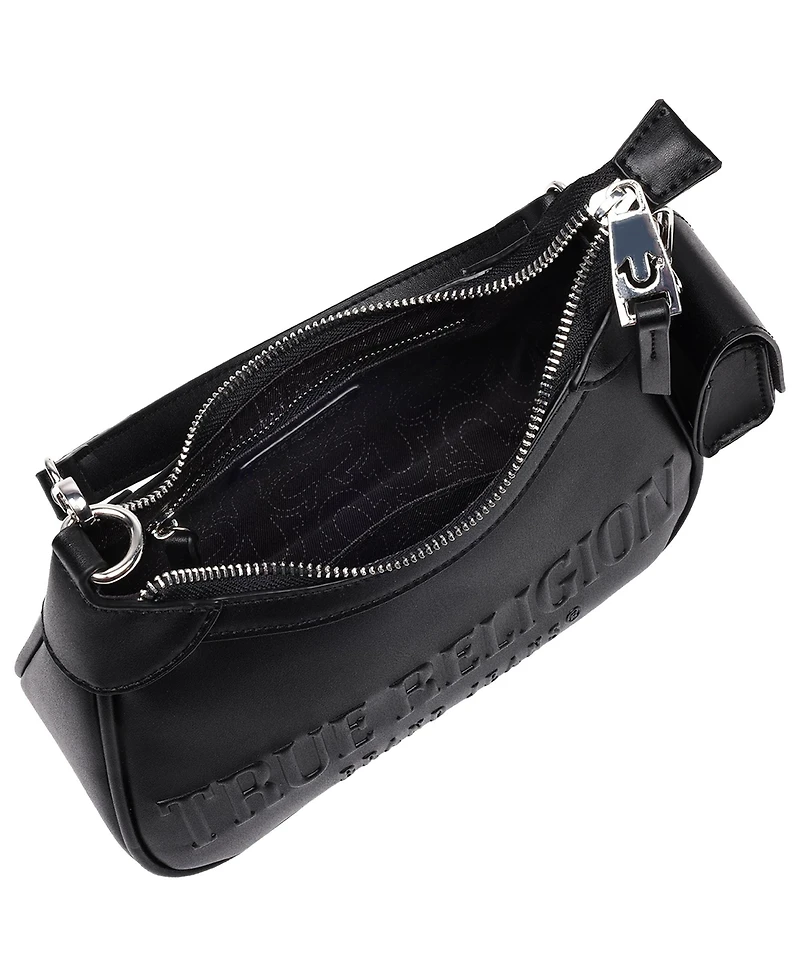 True Religion Women's Trapunto Logo Zip-Top Hobo