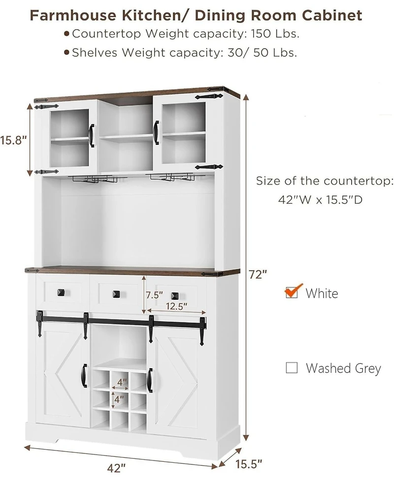 gaomon 72 Inch Farmhouse Bar Cabinet with Sliding Barn Door and Wine Rack