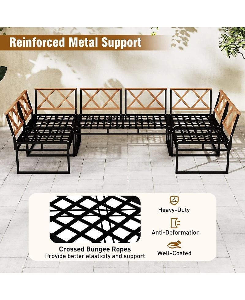 Gymax Set Of 6 Outdoor Sectional Sofa Set Metal Conversation Set w/ Bungee Rope Seat
