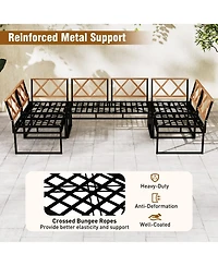 Gymax Set Of 6 Outdoor Sectional Sofa Set Metal Conversation Set w/ Bungee Rope Seat