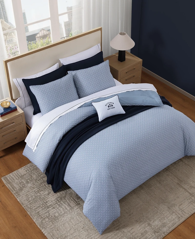 Tommy Hilfiger Trellis Flag Cotton Reversible -Pc. Duvet Cover Set