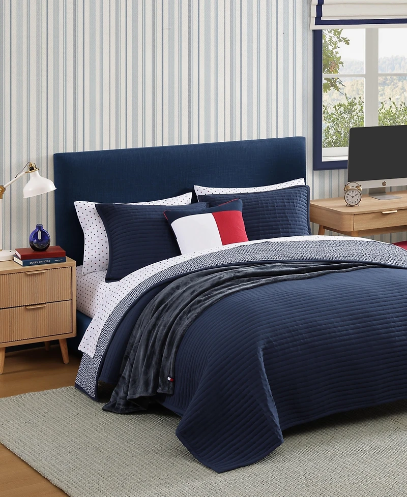 Tommy Hilfiger Solid Washed Microfiber -Pc. Quilt Set