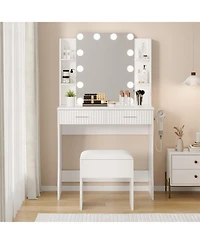 Gaomon Modern Makeup Vanity Set with 12-led Mirror, Stool, 2 Drawers, Shelves and Power Outlet