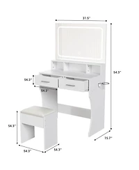 Gaomon Modern Small Makeup Vanity Set with 3-Mode Led Mirror, 2 Drawers, Stool and Power Outlets