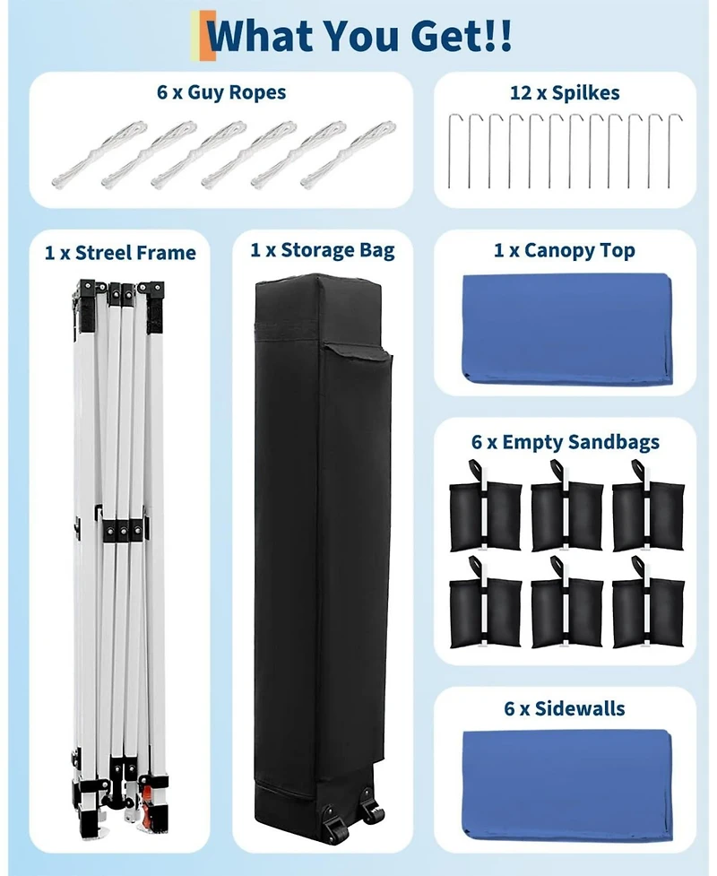 Gaomon 10x20 Ft Pop Up Canopy with 6 Sidewalls, Outdoor Instant Tent with Wheeled Carry Bag, Beach Tent with One Push Setup, Portable Gazebo Shelter