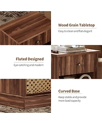 gaomon Fluted Nightstand with Drawer, Mid Century Modern Bedside Table Brown Nightstand with Storage