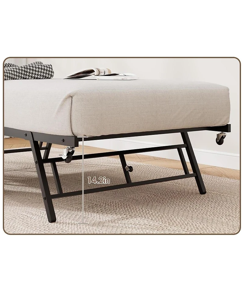 gaomon Twin Daybed with Trundle, Industrial Wood Grain Headboard, Steel Slats Support Sofa Bed for Bedroom