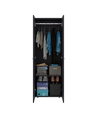 flynama Home 2 Doors Closet System Armoire Hanging Rod Storage Shelf, Modern Bedroom Organization Storage