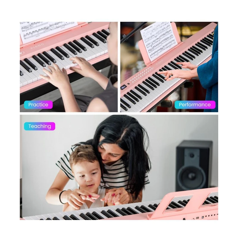 Hongge 88 Key Foldable Electric Keyboard Piano with Wireless Midi and Dual Speakers