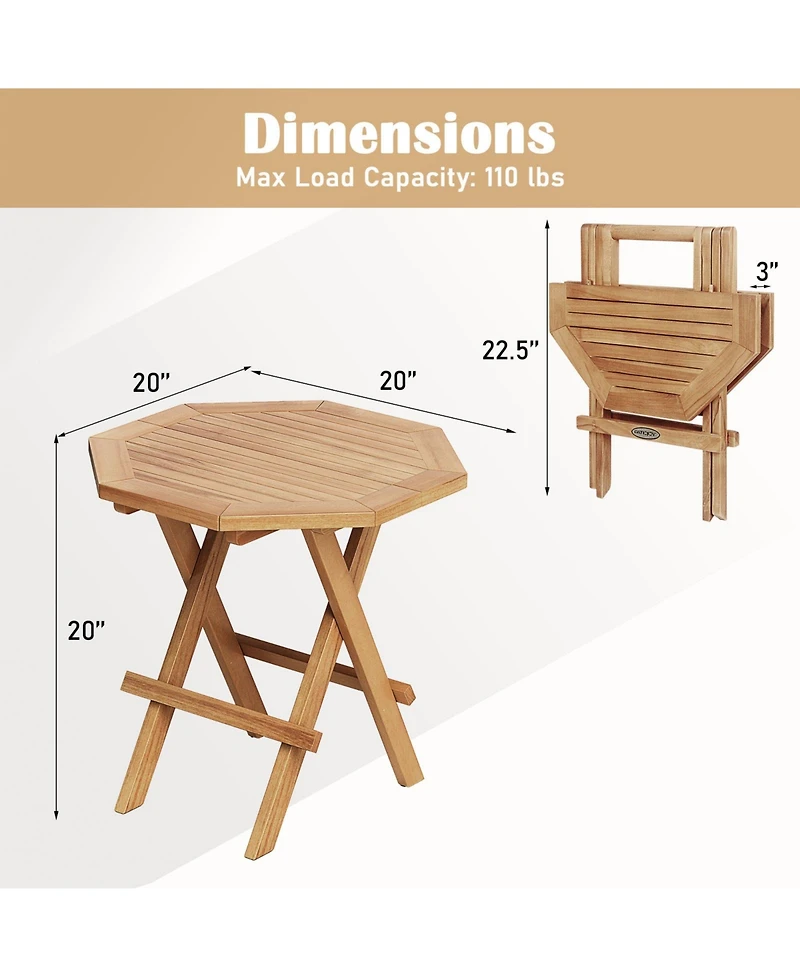 sumyeg Teak Wood Octagon Coffee Table with X-Shaped Legs and Slatted Top