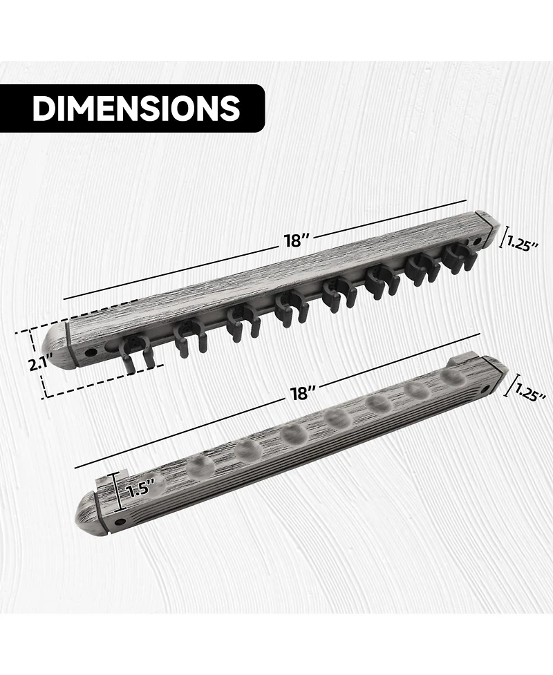 Gse Games and Sports Expert Piece Wood Billiard Pool Cue Rack Wall Mounted Holders, Pool Cue Wall Rack Set - Brushed - 8 cue