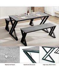 gaomon 4-Person Space-Saving Dining Table Set with 2 Benches and Sturdy Metal Frame, for Kitchen and Apartment