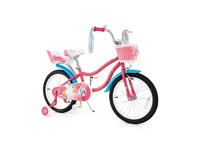 Hongge 18 Inch Girls Bike with Doll Seat and Training Wheels for 3-5 Years