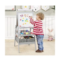 Hongge 3 in 1 Art Easel for Kids with Magnetic Chalkboard and Whiteboard
