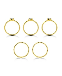 Macy's 1 1/5 cttw 5pc Set- 3-4mm Round Cubic Zirconia Cut Stones Bezel Set on 1.5mm Polish Band + 2- Beaded Rings