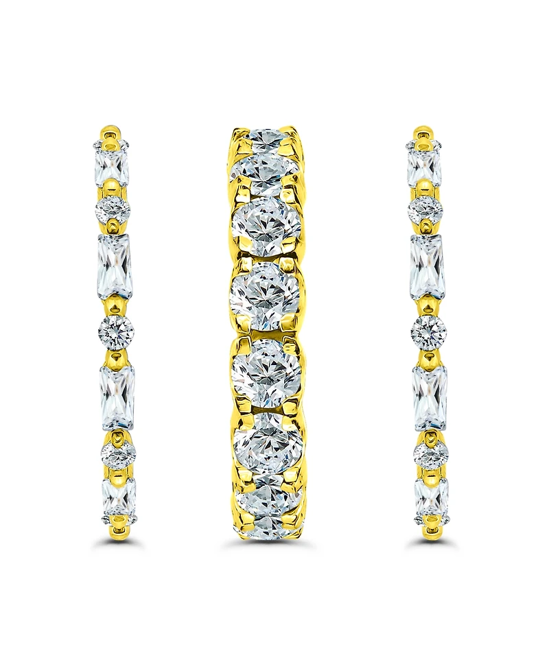 Macy's 8 1/20 cttw 3pc Set- 2- 4x2mm Baguette 2mm Round Cubic Zirconia Stones + 1-4mm Cut Ring