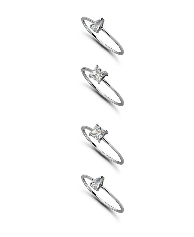 Macy's 1 5/8cttw 4Pc Set- 2- 4mm Square Cut Cubic Zirconia Stones + 5x3mm Pear on Polish 4 Row 1mm Band Ring