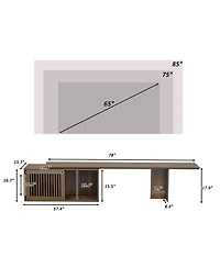 Streamdale Furniture Mid-Century Walnut Tv Stand with Extendable Table & Cushion