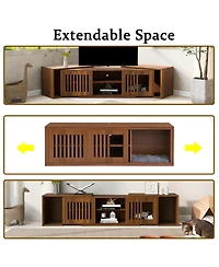 Streamdale Furniture Mid-Century Walnut Tv Stand with Extendable Table & Cushion