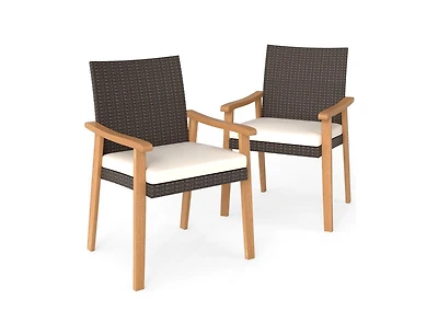 Slickblue Patio Rattan Dining Chairs Set of 2 with Removable Cushions